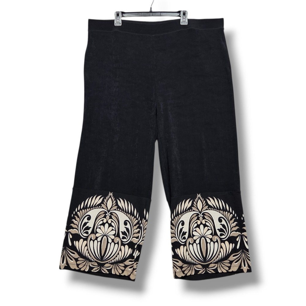 Chicos Travelers Wide Leg Border Print Pant Womens XXL 20 Black Naia Sustainable